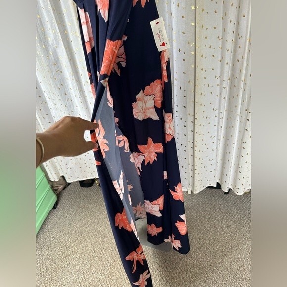 L'ATISTE By Amy Spaghetti Straps Floral Faux Wrap Plunging Backless Maxi Dress S - Picture 8 of 8